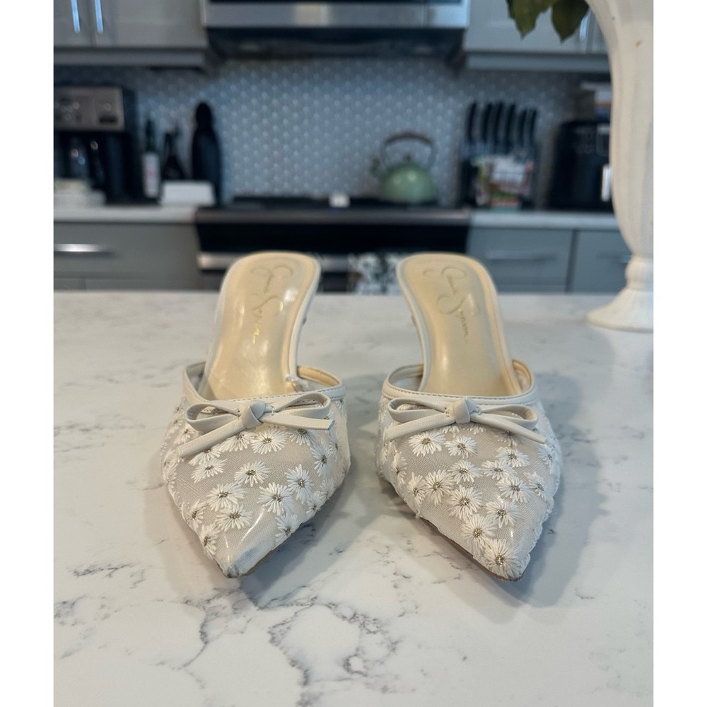 JESSICA SIMPSON Ivory Dolly Daisy Mesh Heels - Size 10 - Picture 11 of 12